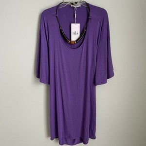 New Tibi Purple T-shirt Kaftan Dress With Attached Necklace